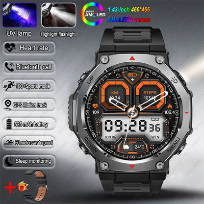 New T-Rex 3 Military Outdoor Sports Smart Watch Men GPS Motion Track 5 ATM Waterproof Heart Rate HD Bluetooth Call Smart Watch