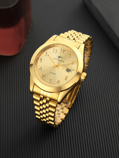 Golden Circular Pointer Quartz Watch, Durable Design Suitable for Daily Wear, Fashionable and Practical Wristwatch