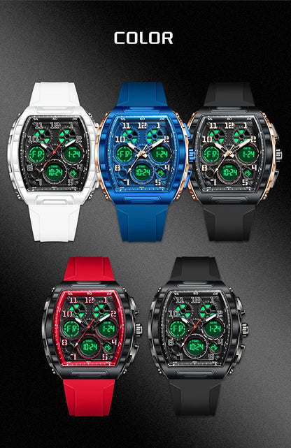 FOXBOX Men Watch Luminous White Silicone Waterproof Quartz Watch For Men Fashion Analog Digital Alarm Chronograph Montre Homme