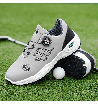 Professional Golf Shoes with Rotary Lock Buckle, Breathable, Shock-Absorbing, Non-Slip, Comfortable Support for Golf Course Swing Movements, Men's Casual Sports Shoes