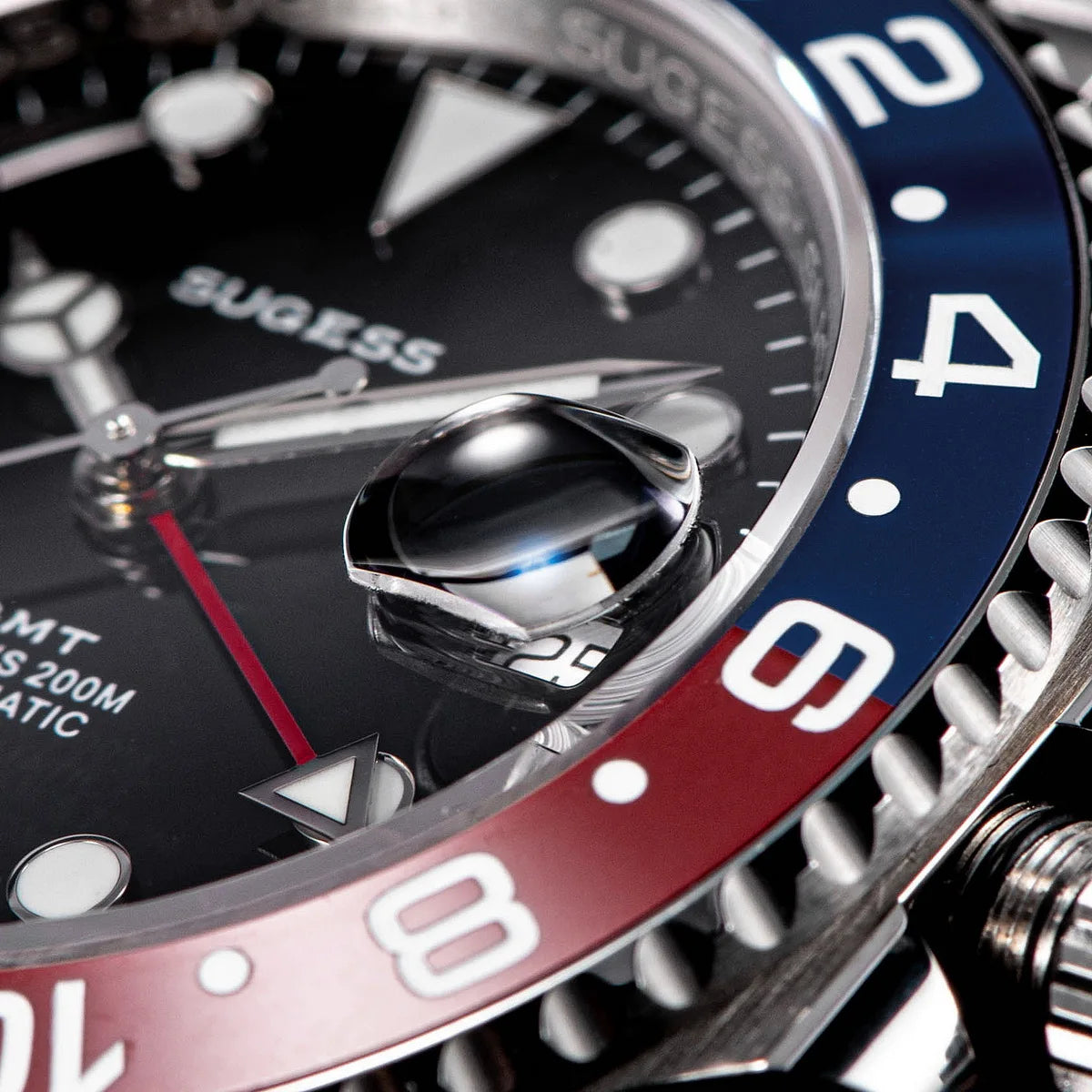 Sugess GMT Diving Watch of Men Automatic Mechanical Waterproof Wristwatches Peacock SL3032 Movement Ceramic Bezel Jubille Band