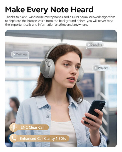 QCY H3S -56dB Adaptive ANC Over Ear Bluetooth 6.0 Headphones – Hi-Res LDAC Wireless Headset, 102H Battery, Dual Driver Spatial Sound