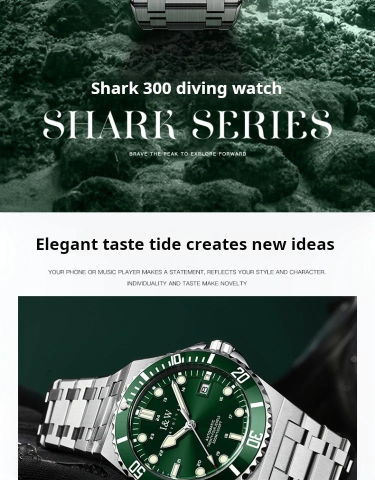 IW Luxury Brand Automatic Mechanical Sports Diving Watch Red Blue Bezel Steel Sapphire Luxury Men's Watches 300M Waterproof