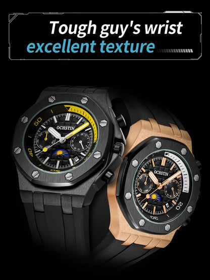OCHSTIN Automatic Men Watches Luxury Designer Octagon Bezel Mechanical Date Day Night Dial Luminous Male Trendy Sport Wristwatch
