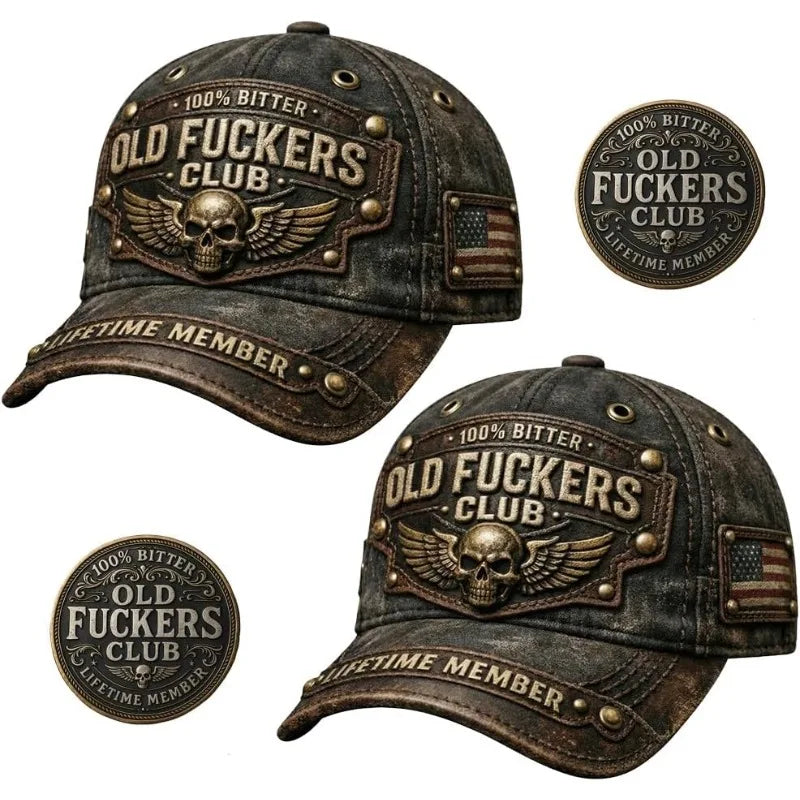 American Distressed Cotton Baseball Cap with Unique Embroidered Lettering Skeleton Motorcycle Style baseball Hat Outdoor Sun Hat