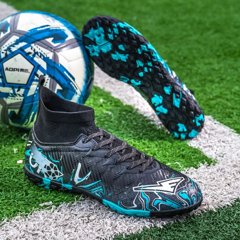 Men's High Ankle Football Boots Turf Soccer Cleats Breathable Non-slip Training Match Sneakers Outdoor Sports TF Soccer Shoes