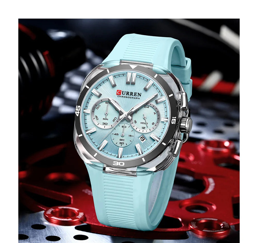 CURREN herenhorloge – Nieuw luxe quartzmodel, siliconen band, sportieve stijl, multifunctioneel, waterdicht, verlicht, met datumweergave en chronograaf.