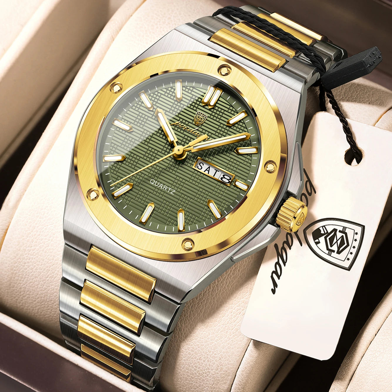 POEDAGAR Business Men Clock Date Week Stainless Steel Luxury Man Wristwatch Waterproof Luminous Sport Quartz Men's Watches Reloj