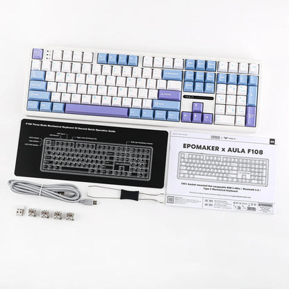 EPOMAKER x AULA F108 Full Size 100% ANSI Layout Hot-Swap Wired/2.4GHz/Bluetooth 5.0 Wireless Mechanical Keyboard RGB Backlight