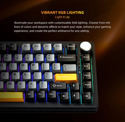 Teclado Mecânico Gaming Sem Fios Machenike K600-B82W Trimodo, Montagem Gasket, Layout ANSI 75% e Retroiluminação RGB