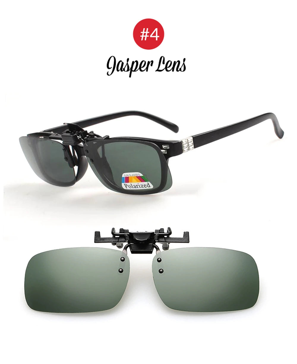 VIVIBEE Men Polarized Flip Up Clip on Sunglasses Black Driving UV400 Women Square S M L Goggles Night Vision Fishing Glasses