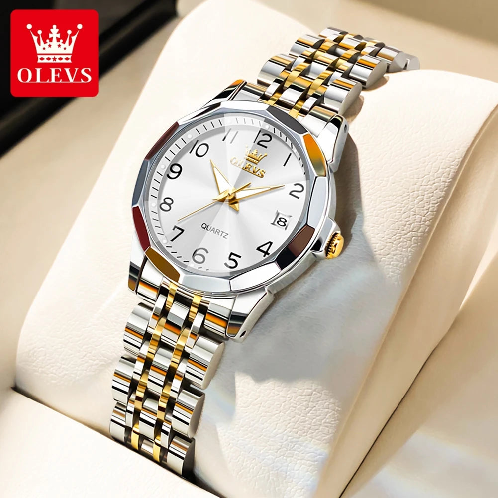 OLEVS 9970 Men Watch Original Brand Waterproof Luminous Quartz Watch Rhombus Mirror Stainless Steel Date-Day-Date Watch With Box