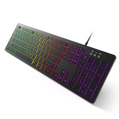 FUYUMY RGB Wired Gaming Keyboard USB Computer Gaming Keyboard with 104 Keys, Backlit Ergonomic Gaming Keyboard for PC, Laptop, Office & Home