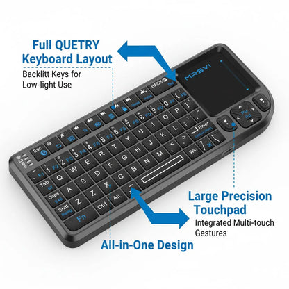 MRSVI Mini Teclado A8 PLUS, teclado sem fios retroiluminado 2.4GHz e Bluetooth5.0 com touchpad para Android TV Box, Mac, portátil, Windows