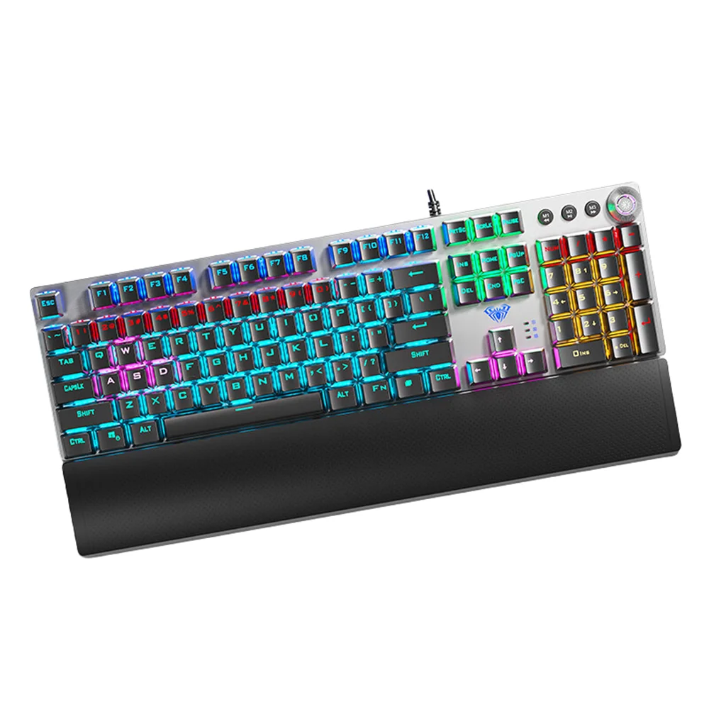 Teclado Mecânico AULA F2088 com Fio para Gaming, Botão Multifuncional, 104 Teclas, Retroiluminação Magic, Programação Macro, Compu