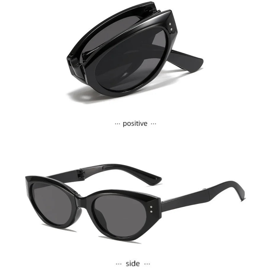 Minimalist Oval Cat-eye Glasses Women's Fashion Outdoor Folding Sunglasses Sun Shading UV Sunscreen Glasses Stylish Accessory
