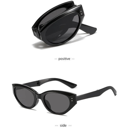 Minimalist Oval Cat-eye Glasses Women's Fashion Outdoor Folding Sunglasses Sun Shading UV Sunscreen Glasses Stylish Accessory