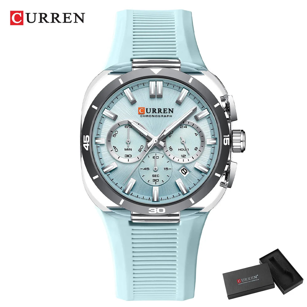 CURREN herenhorloge – Nieuw luxe quartzmodel, siliconen band, sportieve stijl, multifunctioneel, waterdicht, verlicht, met datumweergave en chronograaf.