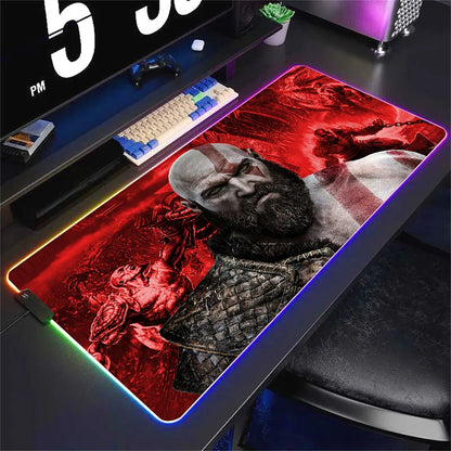 God Of War Large Kratos Atreus Mouse Pad RGB Glowing E-Sports Gamer Keyboard Rug with Extensible Phantom Color Carpet 500x1000