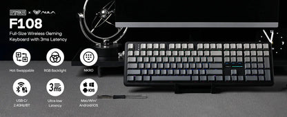 EPOMAKER x AULA F108 Full Size 100% ANSI Layout Hot-Swap Wired/2.4GHz/Bluetooth 5.0 Wireless Mechanical Keyboard RGB Backlight