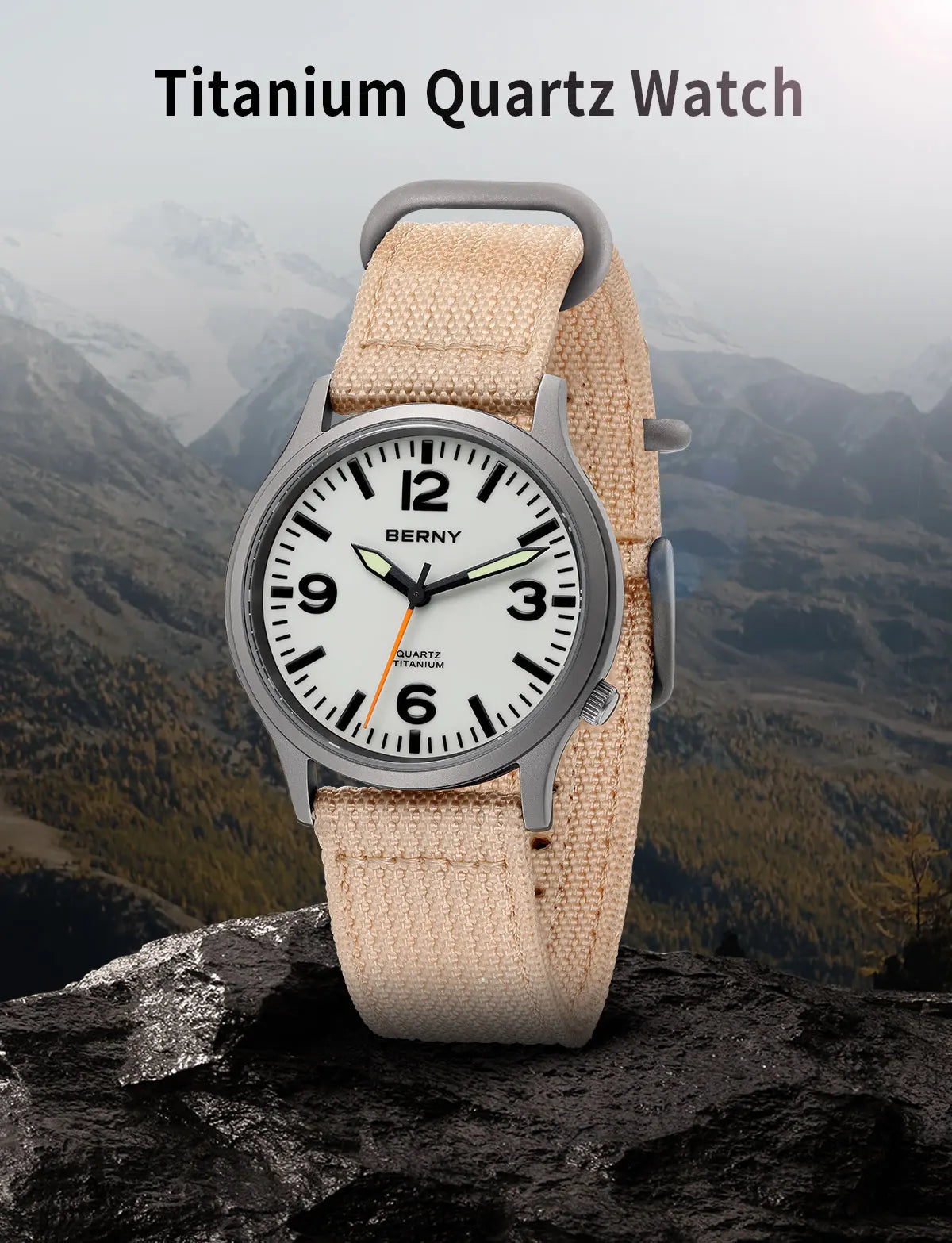 BERNY Full Titanium Men Watch Super Luminous Sports Quartz Watches Lightweight and Comfortable 5ATM Easy Read Wristwatch