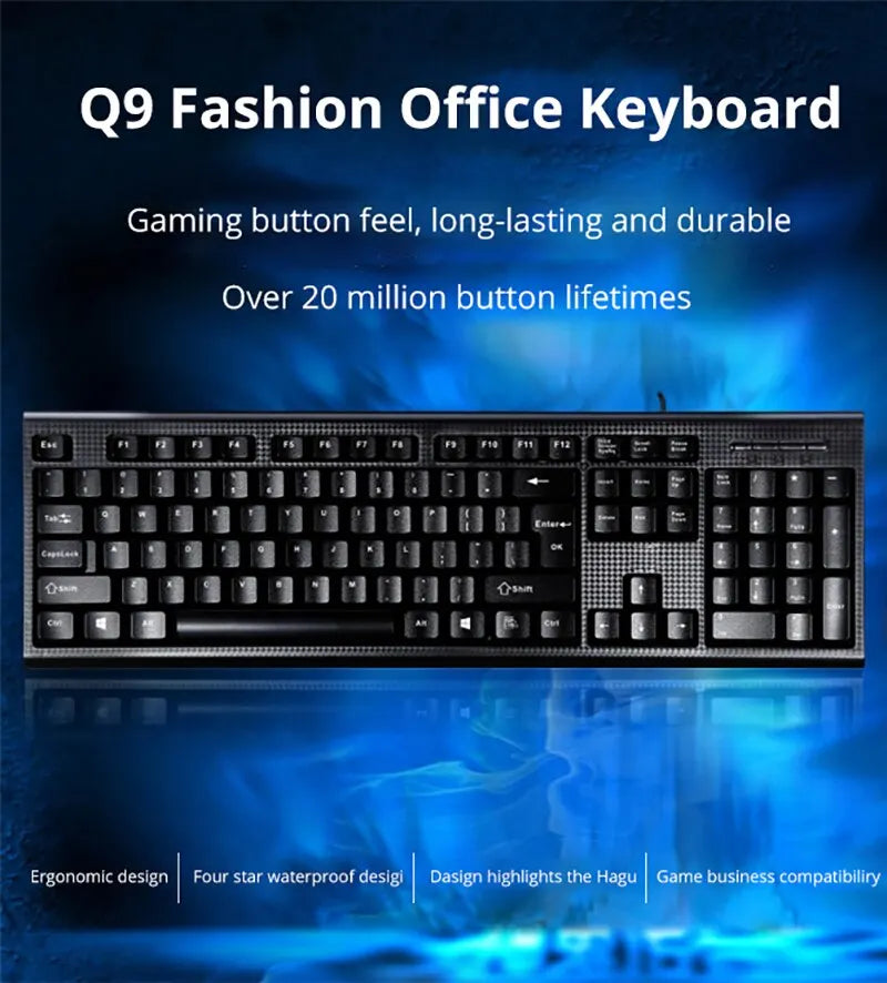 Teclado Individual Q9 USB de Conetor Quadrado para Escritório e Casa, PS2 de Conetor Redondo, com Fio para Computador de Secretária