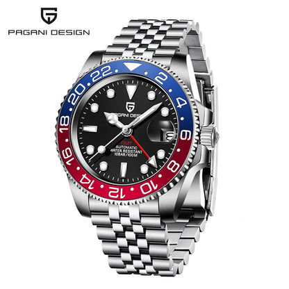 Orologio PAGANI DESIGN GMT 40MM da uomo, di lusso, con vetro zaffiro AR, movimento meccanico automatico, lunetta in ceramica, impermeabile 100M, idea regalo