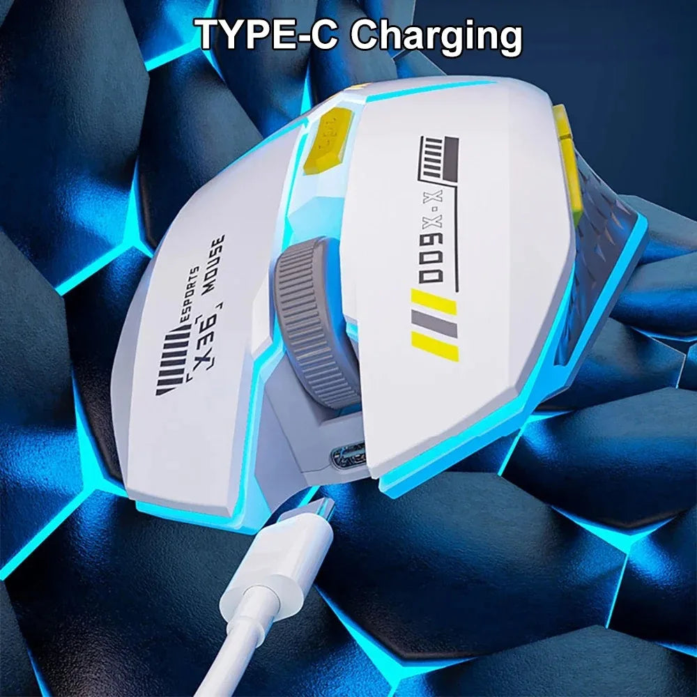 Bluetooth Wireless Mouse Dual-Mode Rechargeable RGB Mouse, Silent Bluetooth Wireless Mouse with 2.4G USB, 1600 DPI Wireless Mouse for PC, Laptop & Mac