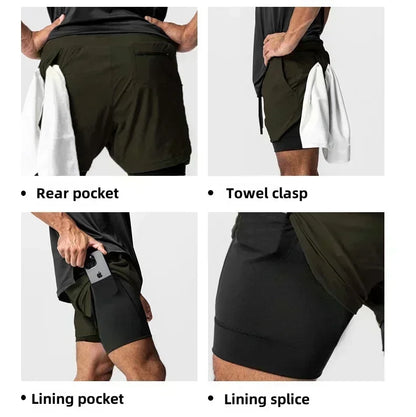 Anime Demon Slayer Gym Shorts Man Quick Dry Pants Double-layer 2 in 1 Shorts Y2k Sportswear Summer 2026 Breathable Streetwear