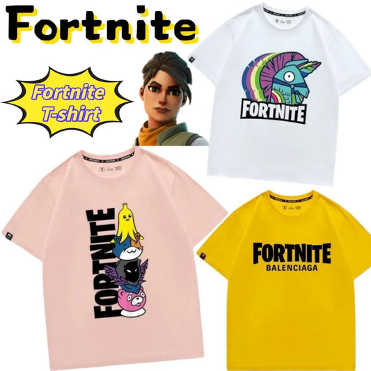 Nowa kreatywna koszulka Fortnite z krótkim rękawem, efektownym nadrukiem cartoon, oddychająca i pochłaniająca pot, dla kobiet i mężczyzn