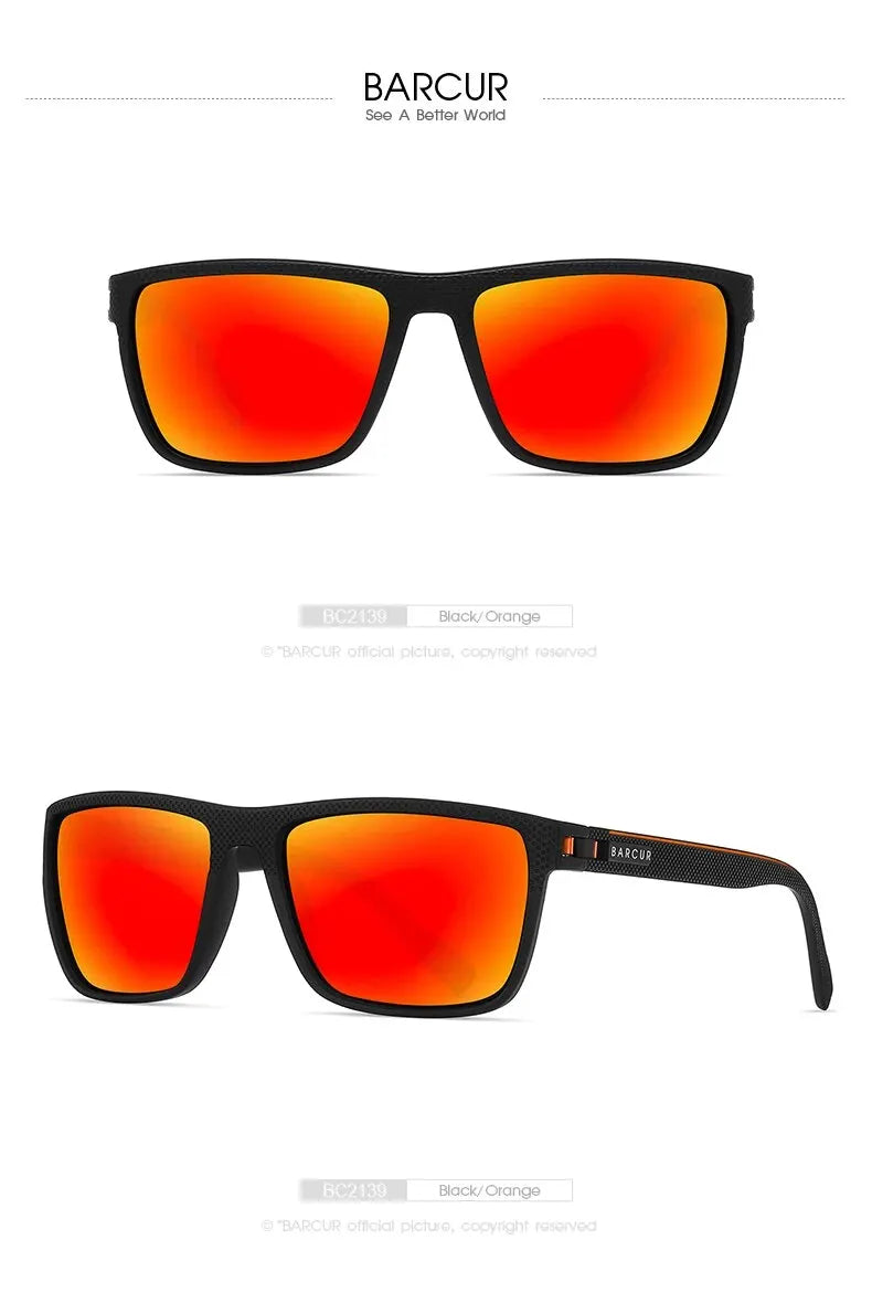 BARCUR Design TR90 Sunglasses Men Polarized Light Weight Sports Sun Glasses Women Eyewear Accessory Oculos UVAB Protection