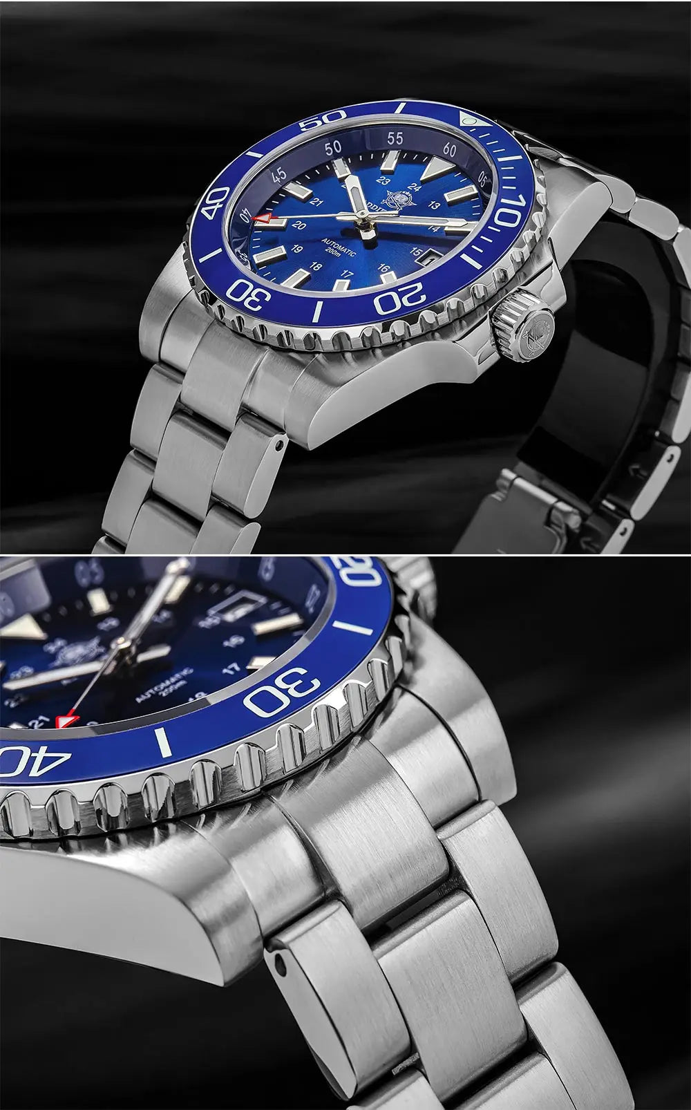 ADDIESDIVE Men's Diver's Watch 200m Sapphire Luminous Ceramic Bezel Men's Analog Mechanical Watch Stainless Steel Diving Watches