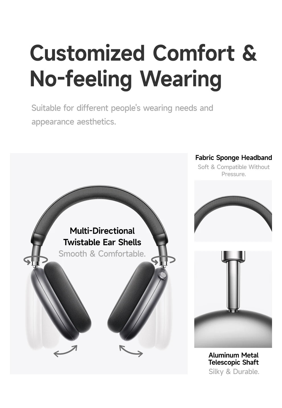 Picun F8 Pro ANC Wireless Headphones with 3D Spatial Audio, Bluetooth 5.4 Head Tracking, -52dB Noise Cancelling, HiFi Gaming Headset