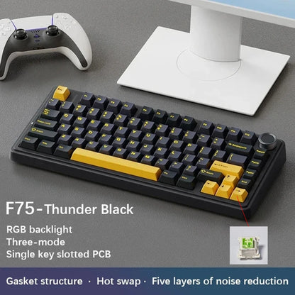 Teclado mecânico gaming AULA F75 RGB personalizado, layout 75%, gravação lateral, montagem gasket, 80 teclas, keycaps PBT em gradiente
