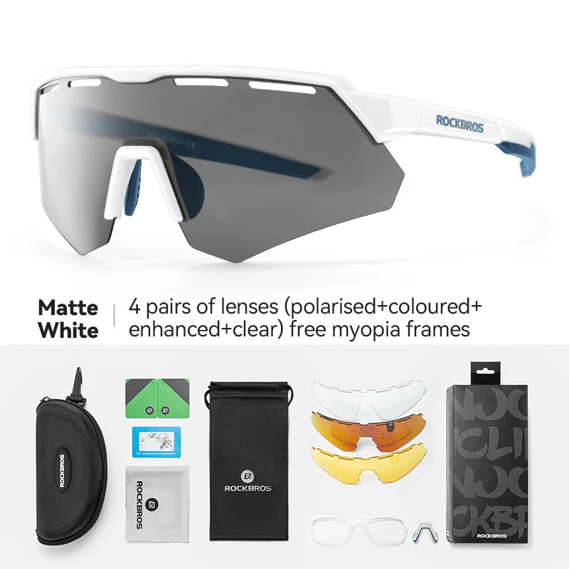ROCKBROS Bike Glasses Polarized Men Women Bicycle Glasses 4Lens MTB Road Cycling Eyewear Glasses With Myopia Frame Sunglasses