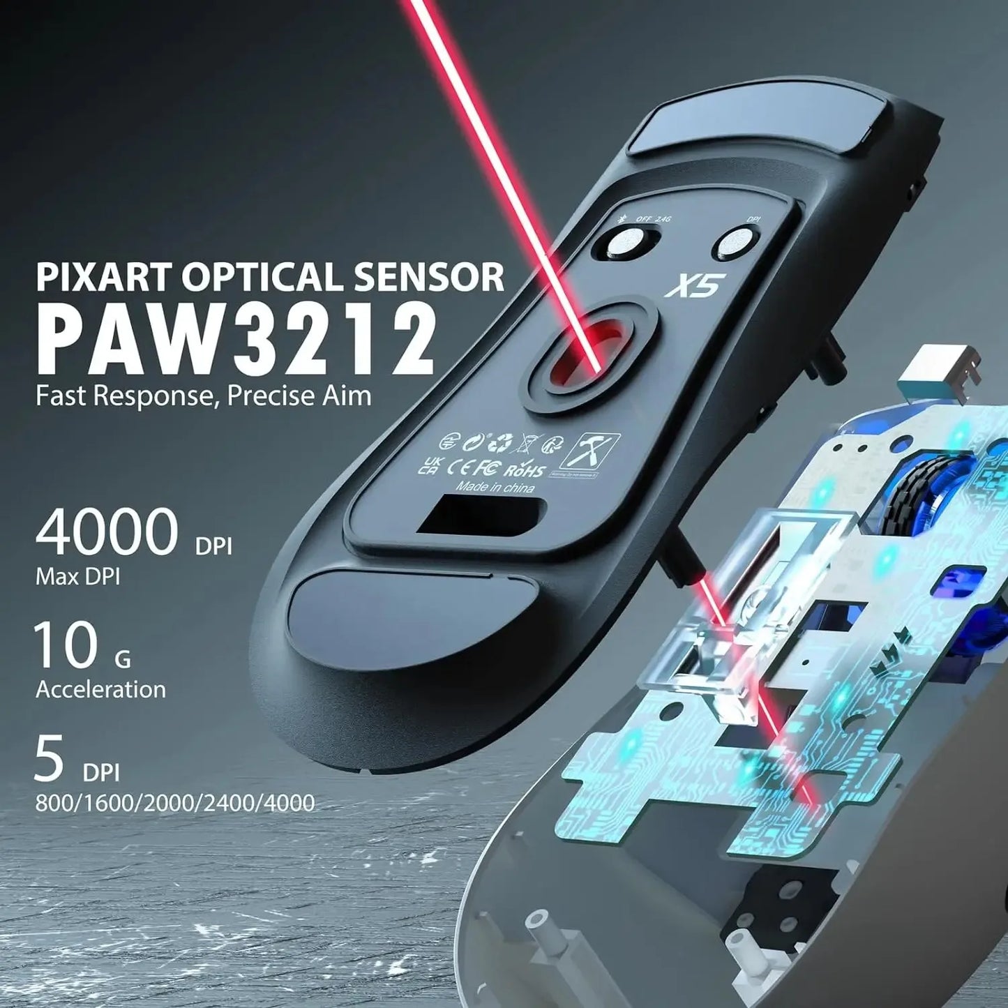 ATTACK SHARK X5 Wireless Gaming Mouse, 49g Tri-Mode Bluetooth Gaming Mouse with PixArt Optical Sensor, RGB Rechargeable Gaming Mouse for PC, Mac & Windows
