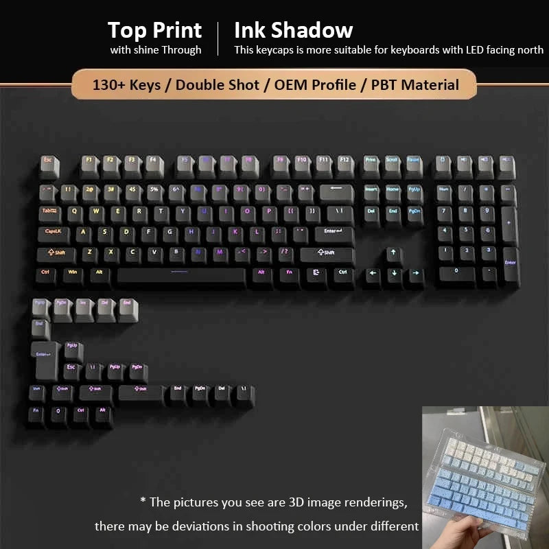 Conjunto de 133+ teclas OEM em gradiente para teclado mecânico gaming com switches Cherry MX, PBT retroiluminado RGB, layout ISO