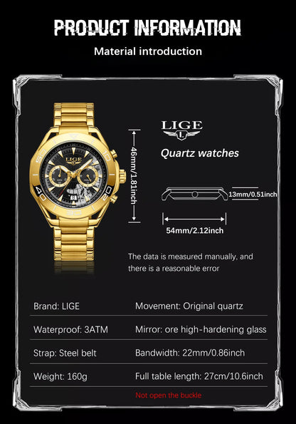 LIGE Top Brand Luxury Mens Watches Casual Business Watch Men Fashion Waterproof Military Men's Quartz Wristwatch Montre Homme