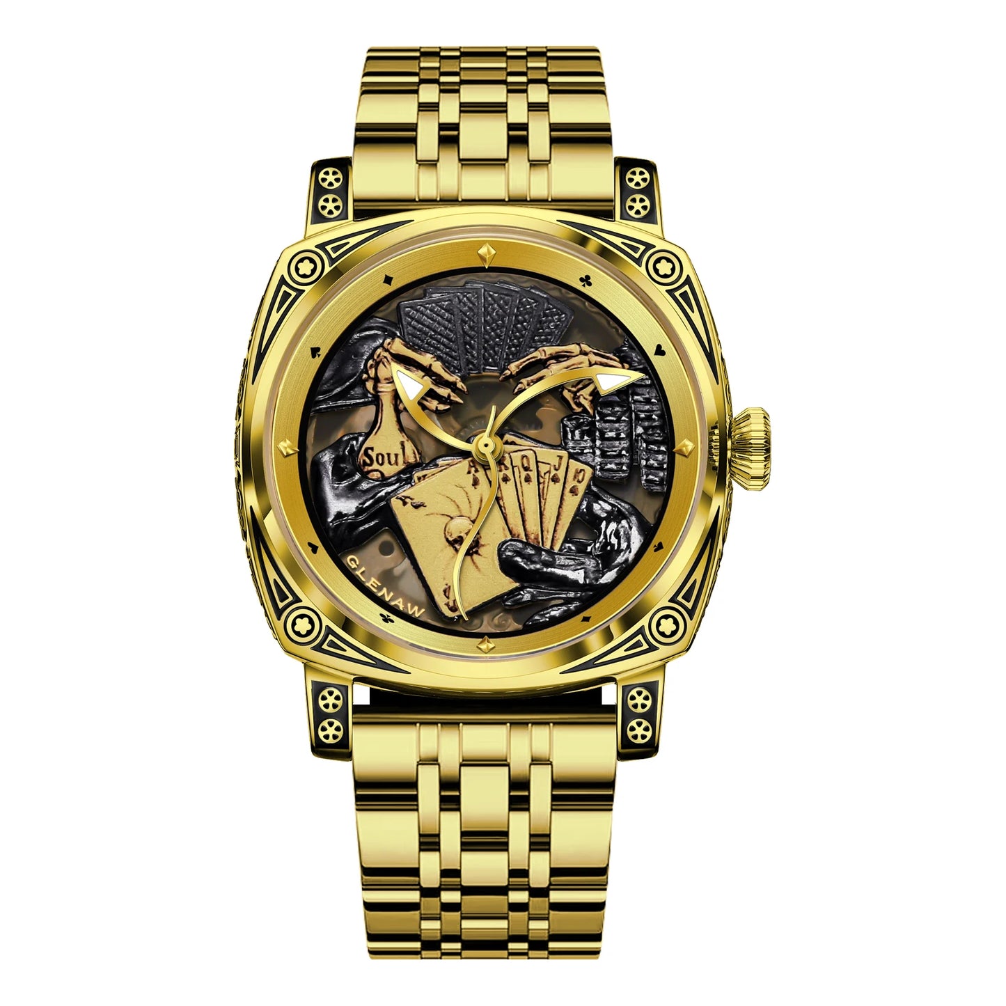 Glenaw Poker Series Top Brand Luxury Fashion Personalized Fully Automatic Mechanical Gold Watch Men's Waterproof Watch