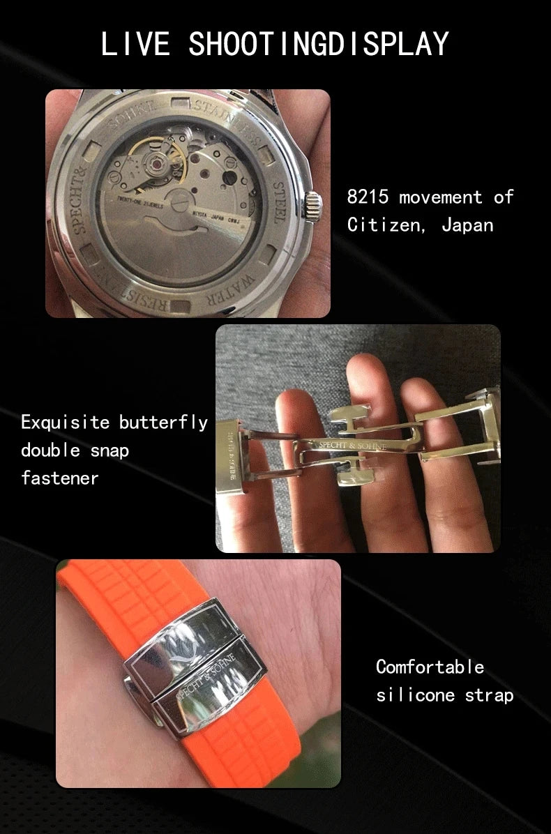Specht&Sohne 2025 New Luxury Men Mechanical Wristwatch Miyota 8215 Stainless Steel Watch Green Rubber Sapphire Reloj Hombre