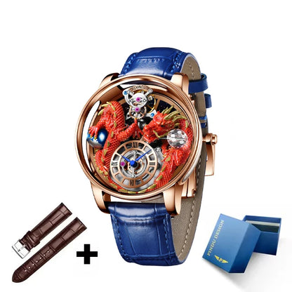 PINDU Fashion Roman Numeral Display Mineral Tempered Glass Material Quartz Movement 3ATM Waterproof Celestial Dragon Men's Watch