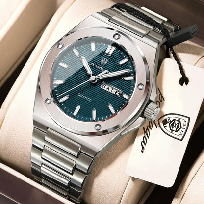 POEDAGAR Business Men Clock Date Week Stainless Steel Luxury Man Wristwatch Waterproof Luminous Sport Quartz Men's Watches Reloj