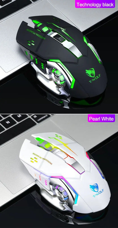 Rechargeable Wireless Gaming Mouse with RGB Backlit, Silent Click, Ergonomic Optical Wireless Mouse for PC, Laptop & Desktop, 2400 DPI