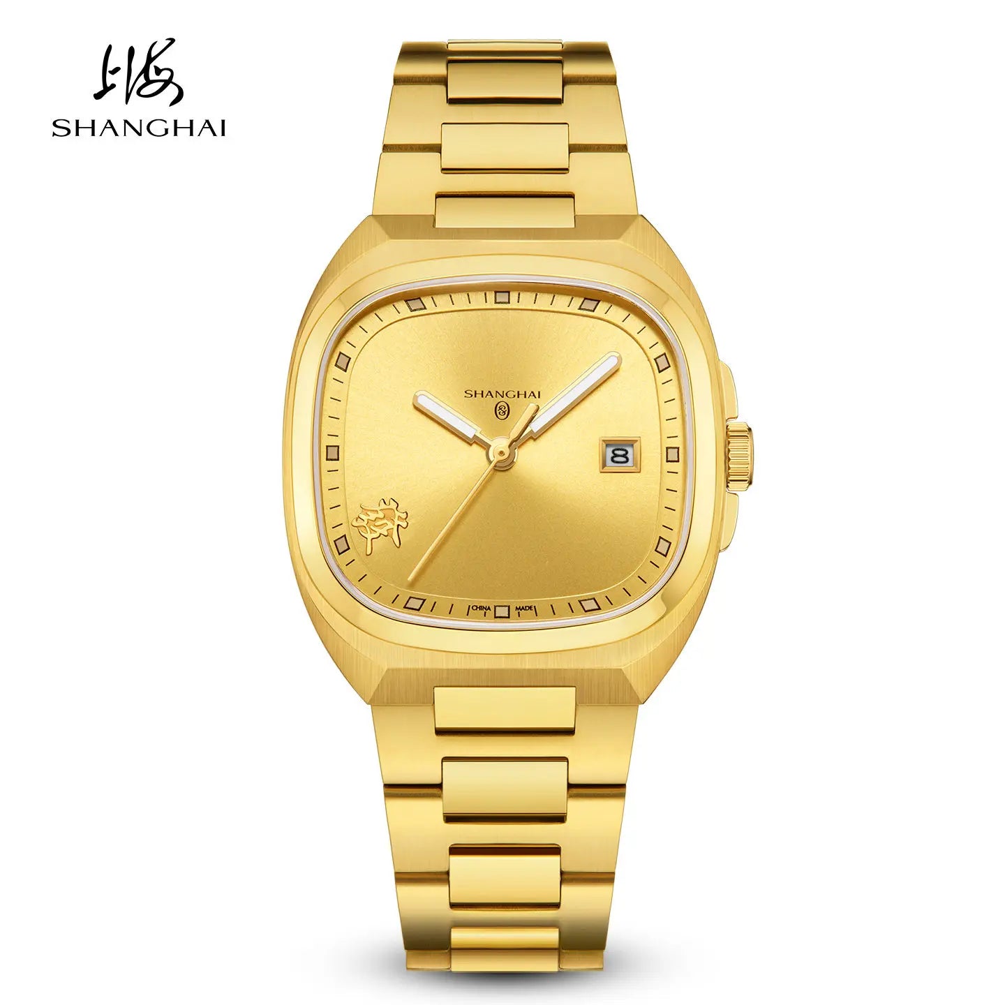 Shanghai Square Vintage Mechanical Watch 24K Gold Automatic Men's Watches 38mm Case 316L Stainless Steel Luxury Wristwatch SH030
