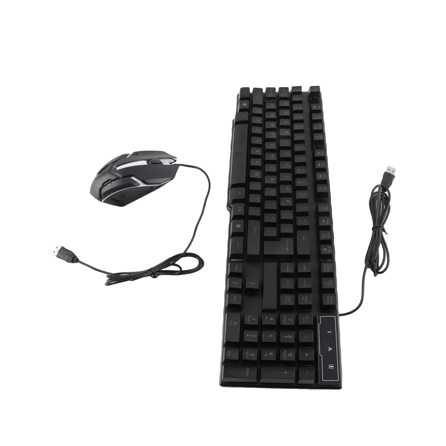 Conjunto Teclado e Rato Gaming 4 Peças Ergonómico, Teclado de 104 Teclas, Rato com Iluminação Respirante de 4 Cores, Auscultadores e Tapete de Rato Antiderrapante