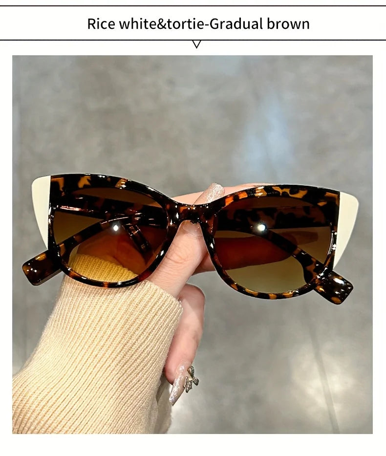 New Glossy Red Black Color-Block Gradient Cat-Eye Sunglasses Chic Women's Glasses with Anti-Glare Lenses for Fashionable Travel