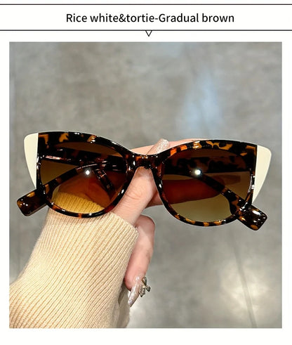 New Glossy Red Black Color-Block Gradient Cat-Eye Sunglasses Chic Women's Glasses with Anti-Glare Lenses for Fashionable Travel