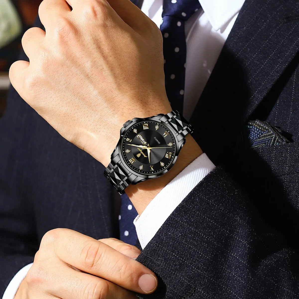 Orologio da uomo POEDAGAR, modello di lusso originale, impermeabile, luminescente, con datario e indicatore del giorno, stile elegante, cassa in acciaio inossidabile, movimento al quarzo, ideale per il lavoro.
