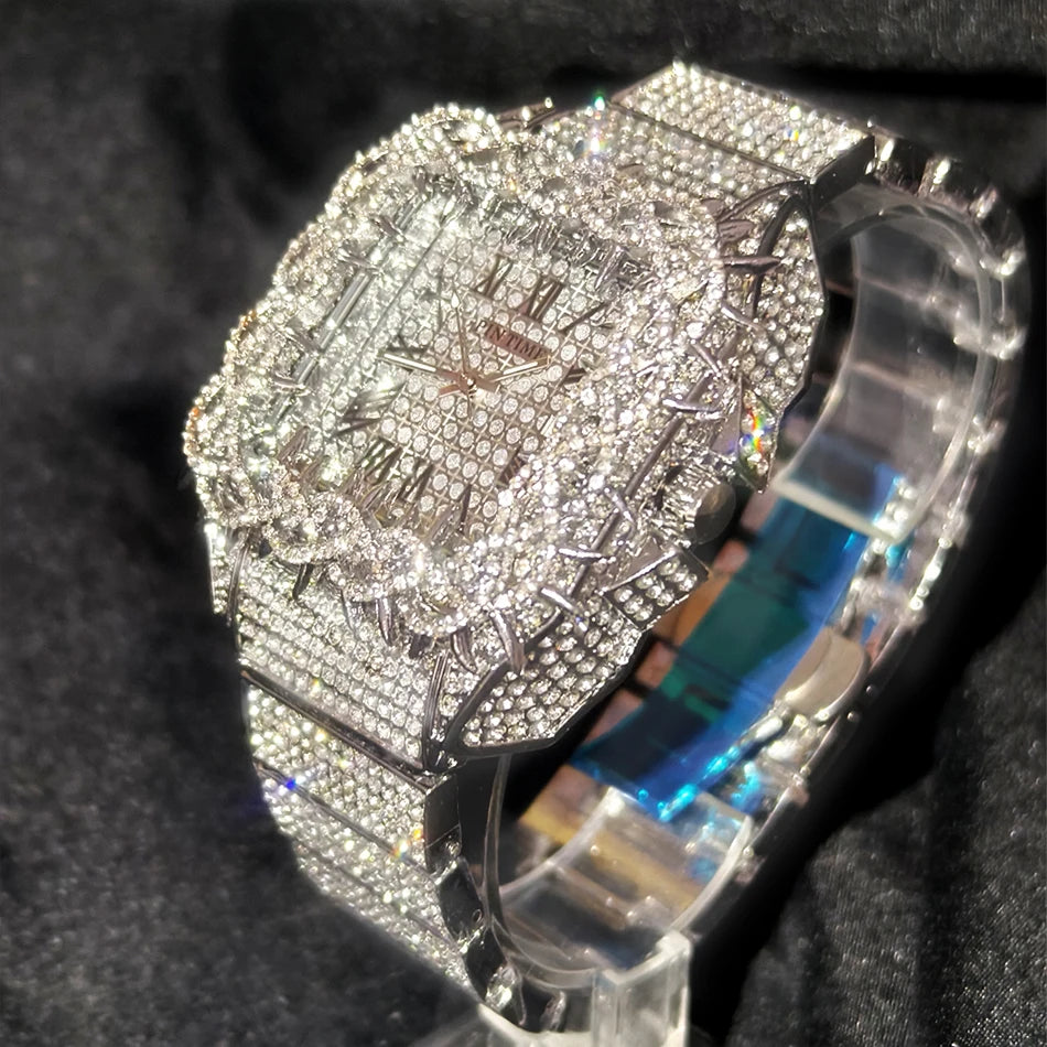 Shine Luxury Hip-Hop Diamond Watch with Emeralds for Men Replica Czech Stone Inlaid Waterproof Gold Watch שעוני יוקרה