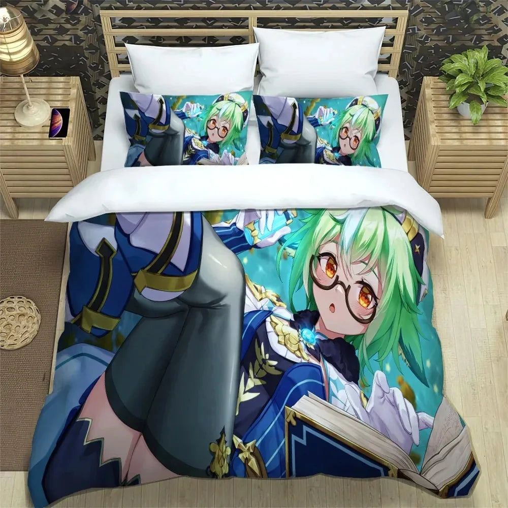 Anime Genshin Impact Bedding Set Boys Girls Twin Queen Size Duvet Cover Pillowcase Bed Kids Adult Fashion Home Textileextile